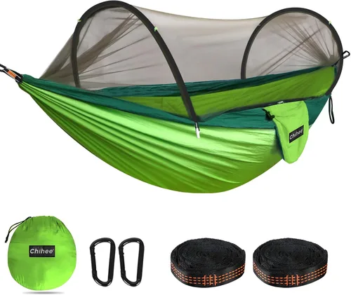 Vista 12 de Chihee - Hamaca ultraligera de camping para viajes, con red emergente, capacidad de carga de 299 kg, de nailon paracaídas transpirable y de secado