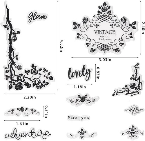 Vista 2 de Sellos transparentes vintage – Fondo de rosas de primavera, patrón de flores pequeñas, sellos de goma transparente para manualidades, álbumes