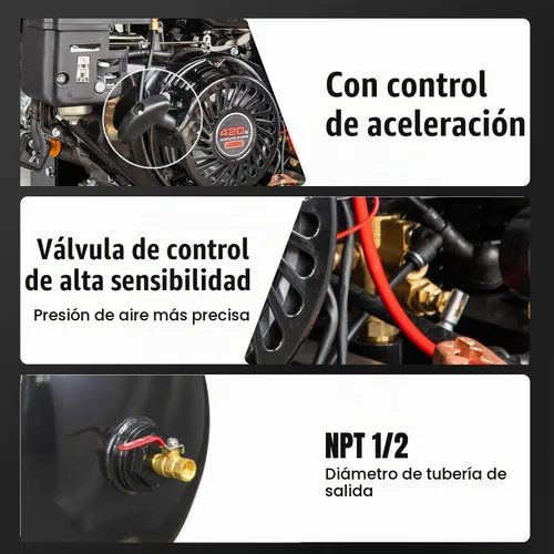 Vista 7 de 13HP Compresor de aire a gas con arranque eléctrico Max 125PSI