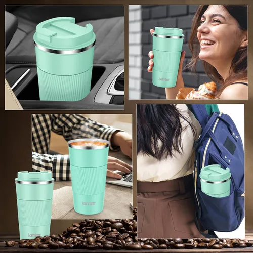 Vista 4 de KETIEE Taza de café de 12 oz: Taza de café con aislamiento al vacío y tapa a prueba de fugas, taza de viaje de acero inoxidable con doble pared