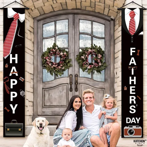 Vista 8 de KatchOn, Cartel negro con texto en inglés «Happy Father» – XtraL, 72 x 12 pulgadas Esmoquin para colgar telón de fondo del día del padre