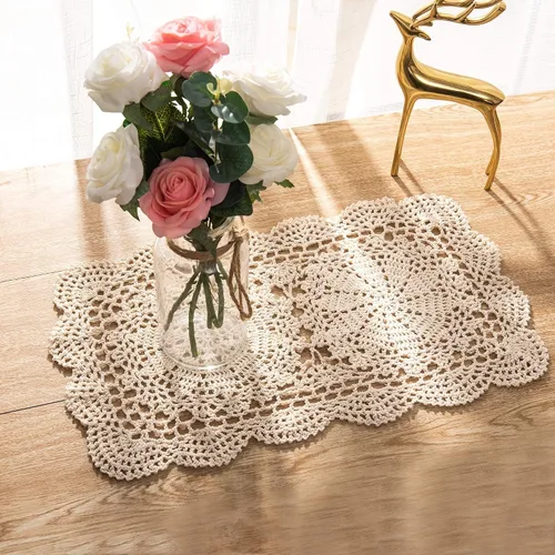 Vista 4 de Eiyye Doilies rectangulares hechos a mano, 2 piezas hechas a mano de algodón de ganchillo, manteles individuales de mesa de ganchillo de 10.6 x 16.9
