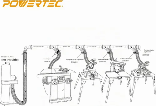 Vista 5 de POWERTEC 70304 Red de accesorios para recolección de polvo de 2-1/2" con reductor, puertas de chorro, tuberías, conector de codo de 90 grados