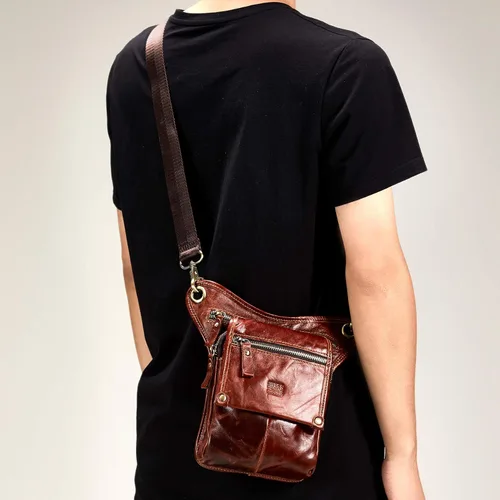 Vista 7 de LATÓN TACKS cuero vintage hecho a mano motocicleta al aire libre bicicleta gota cuero pierna bolsa para hombres mujeres muslo bolsa cintura riñonera