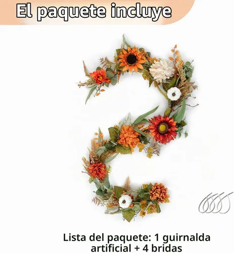 Vista 8 de NUPTIO Guirnalda de otoño con calabaza de girasol: decoración de otoño de 6