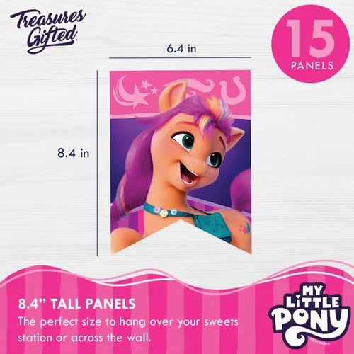Vista 2 de Treasures Gifted Cartel de cumpleaños con licencia oficial de My Little Pony, cartel de feliz cumpleaños, decoraciones de fiesta para paredes