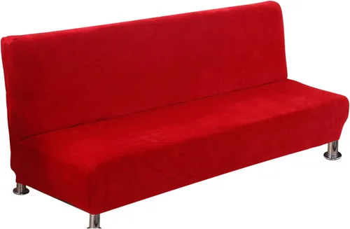 Vista 7 de PETCUTE Funda de sofá sin brazos Funda elástica para futón Funda de sofá cama plegable sin brazos Terciopelo Rojo