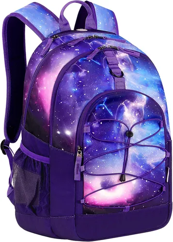 Vista 2 de Choco Mocha Mochila escolar para niñas de 18 pulgadas, Galaxia morada, Classic