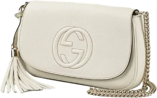 Vista 2 de Gucci Soho Bolso de mano de cuero blanco roto Crossbody Clutch Ivory Italia Bag GG NUEVO, Marfil