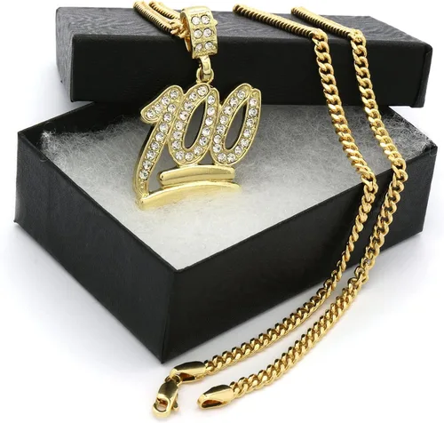 Vista 7 de Collar de hip hop tipo cadena cubana con Emoji 100, 3 mm, 30", dorada, para hombre