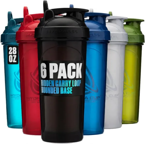 Vista 2 de Hydra Cup - Paquete de 6 - Botellas agitadoras de 28 onzas Tazas agitadoras de proteínas con bola agitadora, a prueba de derrames, asa