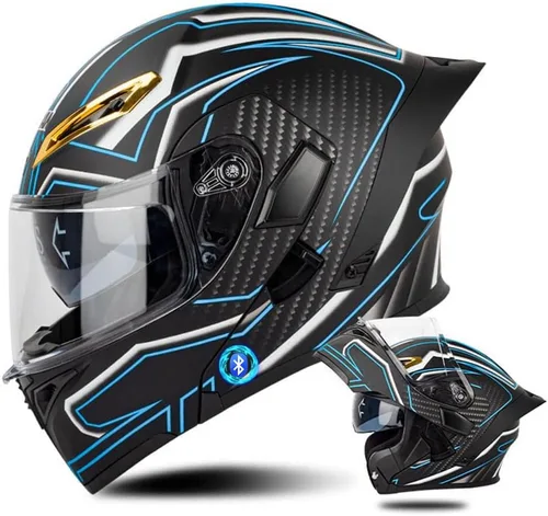 Vista 11 de Casco de motocicleta Bluetooth modular, casco moto plegable con visera interior, visera solar, doble lente de seguridad, casco aprobado por DOT