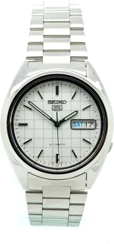 Vista 2 de Seiko SNXF05 Seiko 5 Reloj automático de acero inoxidable con esfera blanca para hombre