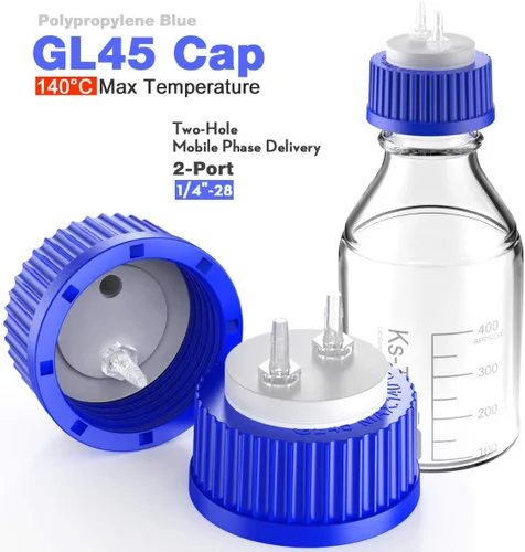 Vista 2 de Ks-Tek 1 tapa de seguridad GL45 azul con dos agujeros, 3 acopladores de manguera para tubos de diámetro interior de 1/8 pulgadas (0.094-0.126 in)