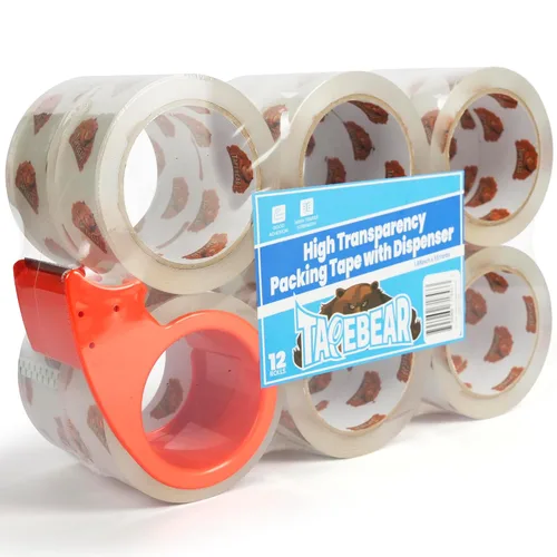 Vista 11 de TAPEBEAR Cinta de embalaje transparente, 12 rollos, 1.88 pulgadas x 55 yardas x 2.0 mil de grosor, cinta adhesiva acrílica para envío, sellado