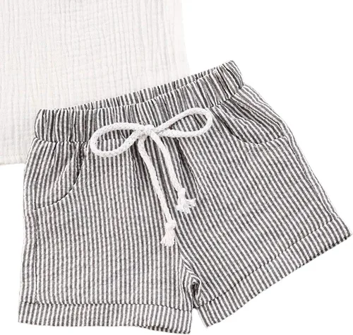 Vista 39 de fhutpw Conjunto de 2 piezas de ropa de verano para bebés, camiseta de manga corta, cintura elástica, pantalones cortos para niños pequeños