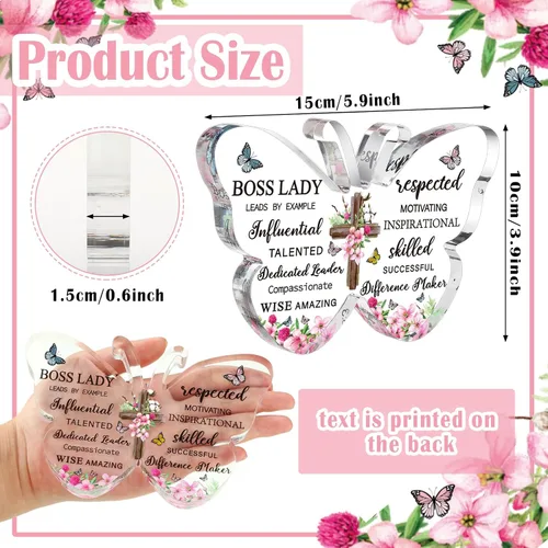 Vista 3 de Barydat Regalos de jefa de acrílico para mujeres Citas inspiradoras Regalos de oficina para mujeres Pesos de papel de mariposa para líder femenina