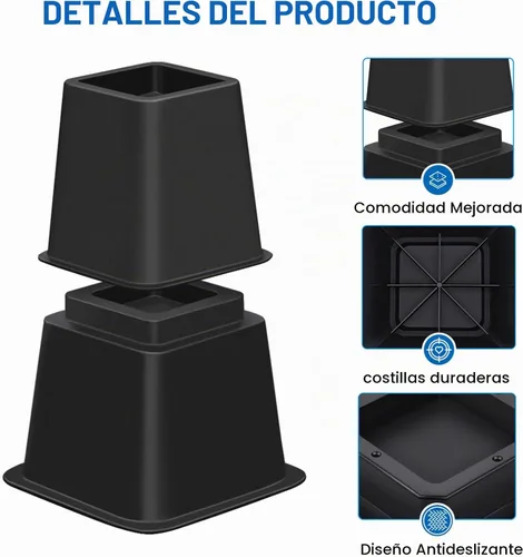 Vista 5 de Elevadores de cama de 8 pulgadas de alta resistencia, elevación en alturas de 3, 5, 8 pulgadas, elevadores de muebles ajustables para sillas, mesas