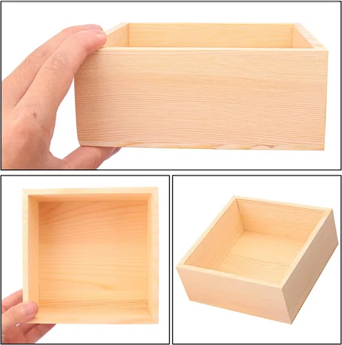 Vista 3 de 12 cajas de madera sin terminar, cajas pequeñas cuadradas de madera de 6 x 6 pulgadas, caja de madera rústica para exhibición, contenedor
