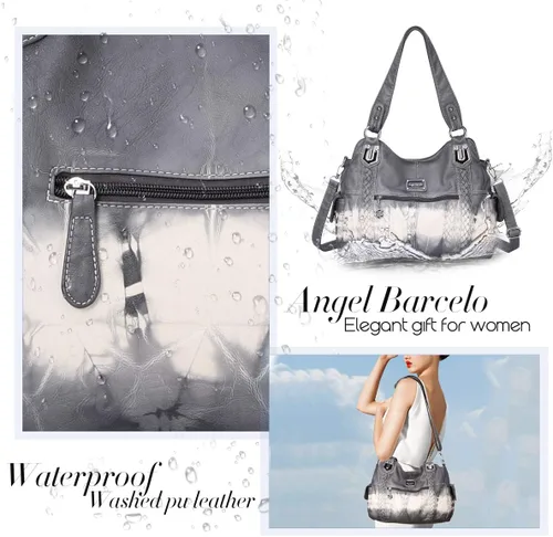 Vista 146 de Angel Barcelo - Bolsa de hombro amplia para mujer, diseño Hobo, cuero lavado