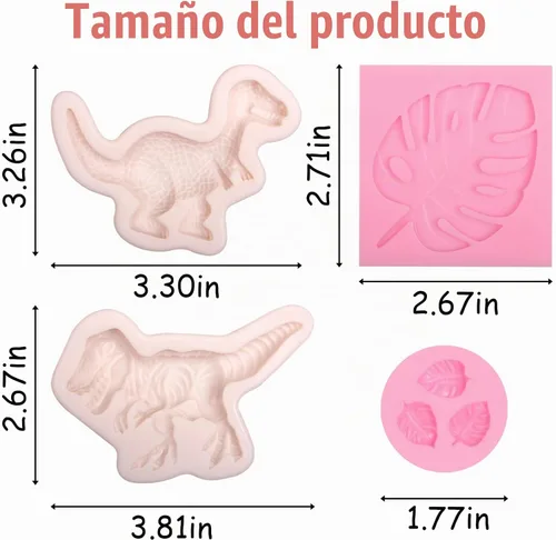 Vista 3 de Moldes de silicona para fondant de chocolate de dinosaurio, 4 piezas, hojas tropicales de dinosaurio, hojas de Monstera, molde de silicona