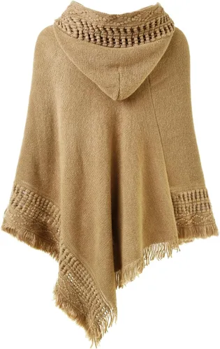 Vista 2 de Capa con capucha Ferand, con flequillo en el dobladillo, patrones de ganchillo para tejer poncho, para mujer.