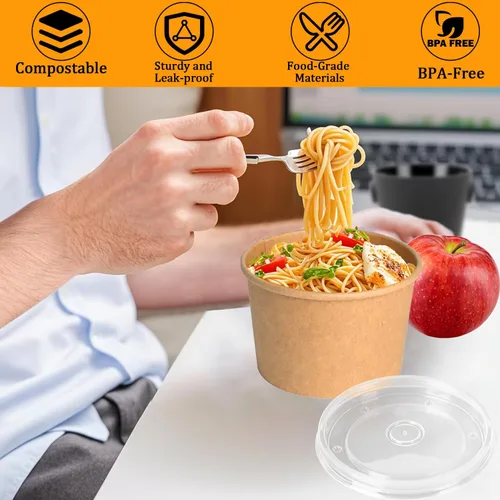 Vista 8 de Tazones de sopa de papel desechables con tapas, 8 onzas, paquete de 75
