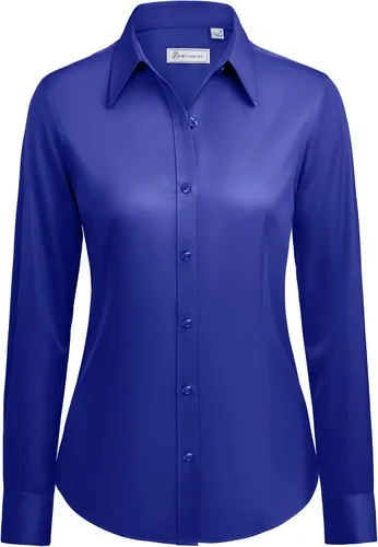 Vista 20 de siliteelon Camisas con botones para mujer: camisa de vestir de manga larga sin arrugas, ajuste clásico, con cuello, color sólido, formal