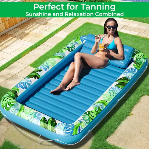 Vista 9 de JAMBO Flotador inflable para tumbona de piscina, 70 x 47 pulgadas, flotador de piscina con almohada, balsa de salón de agua, flotador de piscina