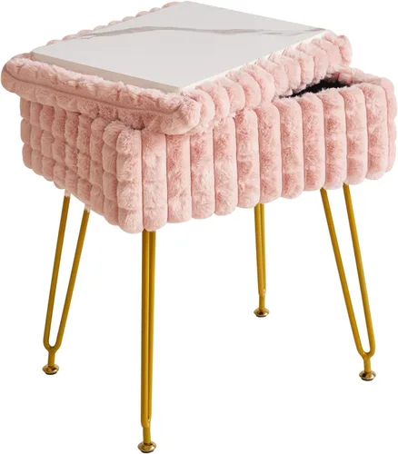 Vista 11 de IBUYKE Taburete Rectángulo con Reposapiés Otomano, Taburete de Tocador de Maquillaje, Mesa Auxiliar, Asiento de Tocador de Terciopelo, Silla