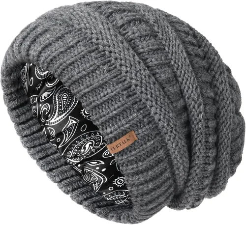 Vista 16 de FURTALK Gorro de invierno para mujer, con forro de satén, tejido trenzado, grueso, holgado, gorro cálido