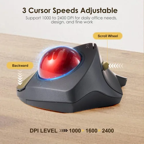 Vista 3 de SANWA Ratón ergonómico inalámbrico Bluetooth 5.1 + 2.4 G, mouse de bola de control de dedos, interruptor de 3 dispositivos, botones programables