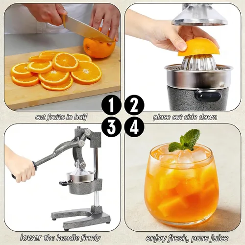 Vista 5 de Exprimidor manual de hierro fundido, máquina de prensa manual de exprimidor de cítricos, exprimidor de naranja limón de acero inoxidable resistente