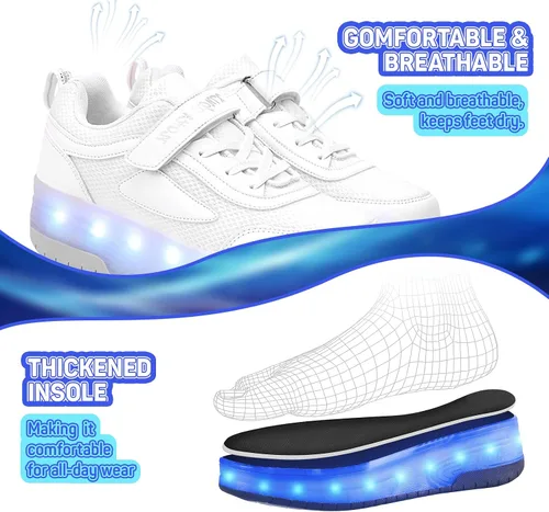 Vista 6 de Zapatos para niños con ruedas - 4 en 1 Zapatos con ruedas iluminados con luces LED recargables por USB para regalos de Navidad y escuela