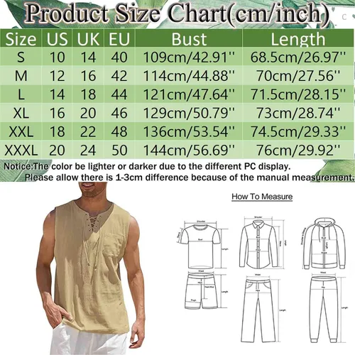 Vista 4 de EELHOE Mens Tank Tops Lightweight Fashionable Relaxed Fit Leisure Soft Lace Up Sleeveless Shirt Stylish Summer Vest