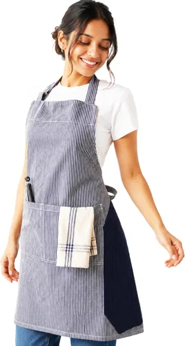 Vista 23 de Delantal de cocina 100% algodón con 2 bolsillos, delantal de chef ajustable para cocinar, hornear barbacoa, delantal unisex