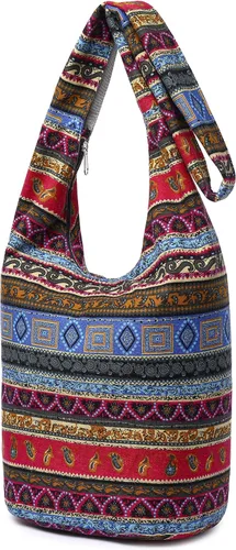 Vista 148 de Bolsa de hombro para mujer, de lona en estilo hippie/bohemio para llevar cruzada al hombro, disponible en diferentes colores y estampados