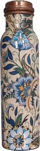 Vista 7 de Botella de agua de cobre de 34 onzas, botella de agua grande de cobre para beber, recipiente multicolor ayurvédico 100% puro para botella de tapa a
