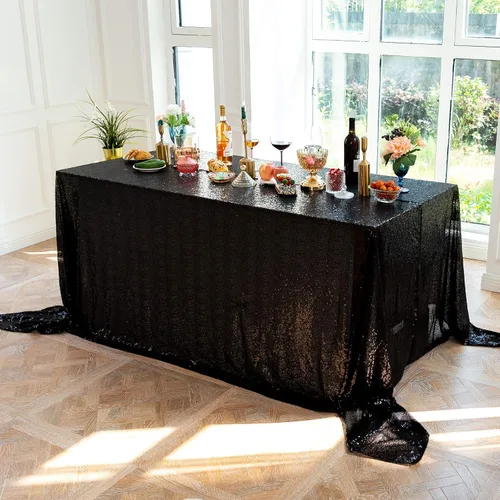 Vista 7 de Mantel de lentejuelas de 50 x 50 pulgadas, mantel negro brillante con purpurina brillante y secuencia metálica, para decoración de fiesta
