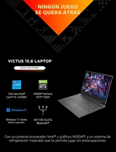 Vista 2 de Laptop Gaming HP Victus 15, NVIDIA GeForce RTX 3050, Intel Core i5-12500H de 12ª generación, 8 GB de RAM, SSD de 512 GB, pantalla Full HD, Windows