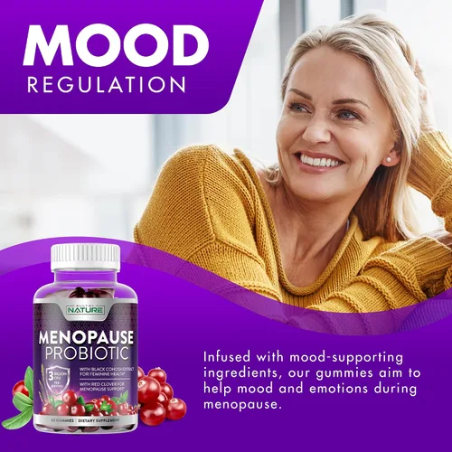 Vista 7 de Suplementos de menopausia para mujeres, gomitas probióticas para la menopausia, alivio de la menopausia para mujeres para sofocos, sudores nocturnos