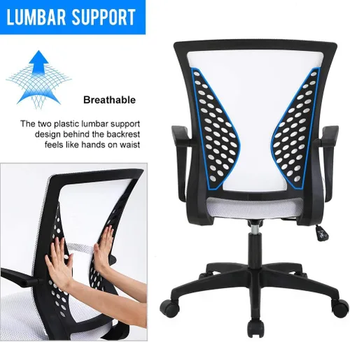 Vista 3 de HHS Silla de oficina ergonómica de malla, silla de computadora giratoria con ruedas, cómoda silla ejecutiva con soporte lumbar, sillas de gestión
