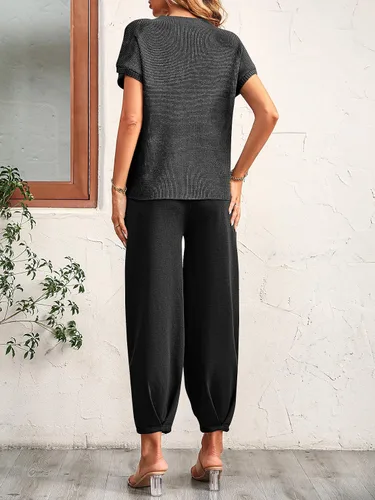 Vista 2 de Conjunto de dos piezas para mujer, suéter de punto y pantalones de cintura alta