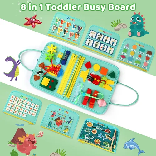 Vista 2 de Tabla de actividades para niños pequeños de 1 año, juguete Montessori, libro sensorial ocupado para niños de 1 a 3 años, juego de pesca, habilidades