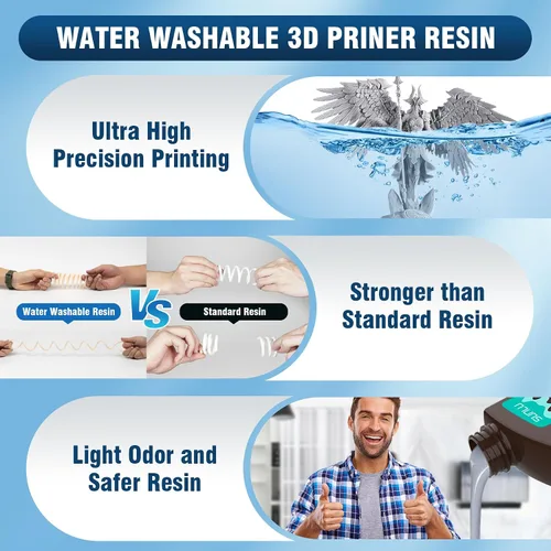 Vista 4 de SUNLU - Resina lavable al agua de 1000 g, resina de impresora 3D de curado rápido para impresoras 3D de resina LCD DLP SLA, resina de fotopolímero