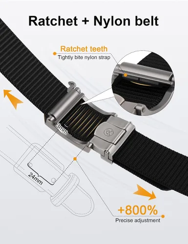 Vista 2 de JUKMO Cinturón de trinquete para hombre, cinturón táctico de nailon con hebilla deslizante automática, ribete ajustable para adaptarse
