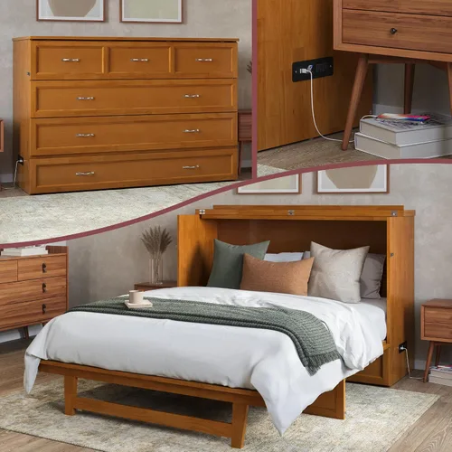 Vista 25 de AFI, Northfield Murphy Bed - Baúl de cama Twin XL con colchón de 6", cajón de almacenamiento y cargador USB integrado, ámbar quemado Amarillo ámbar