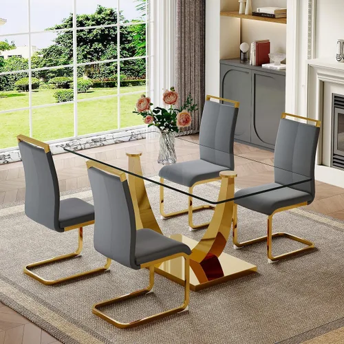 Vista 10 de Mesa de comedor moderna para mesa de comedor de mármol sintético de 4/6, 63 pulgadas, mesa de cocina rectangular, mesa de cocina y comedor de fácil