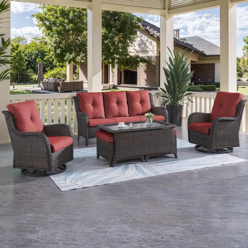Vista 68 de HUMMUH Juego de 2 Sillas Giratorias Mecedoras de Mimbre para Patio Exterior, Juego de Muebles de Sillas Mecedoras de Ratán (Marrón, Azul) 50,000