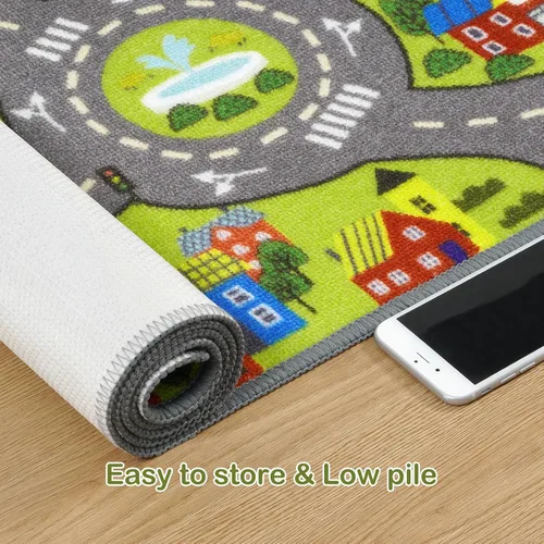 Vista 7 de STARUIA Alfombra de juego para niños, 60 x 32 pulgadas, ultra antideslizante, alfombra educativa para niños, alfombra de coche lavable